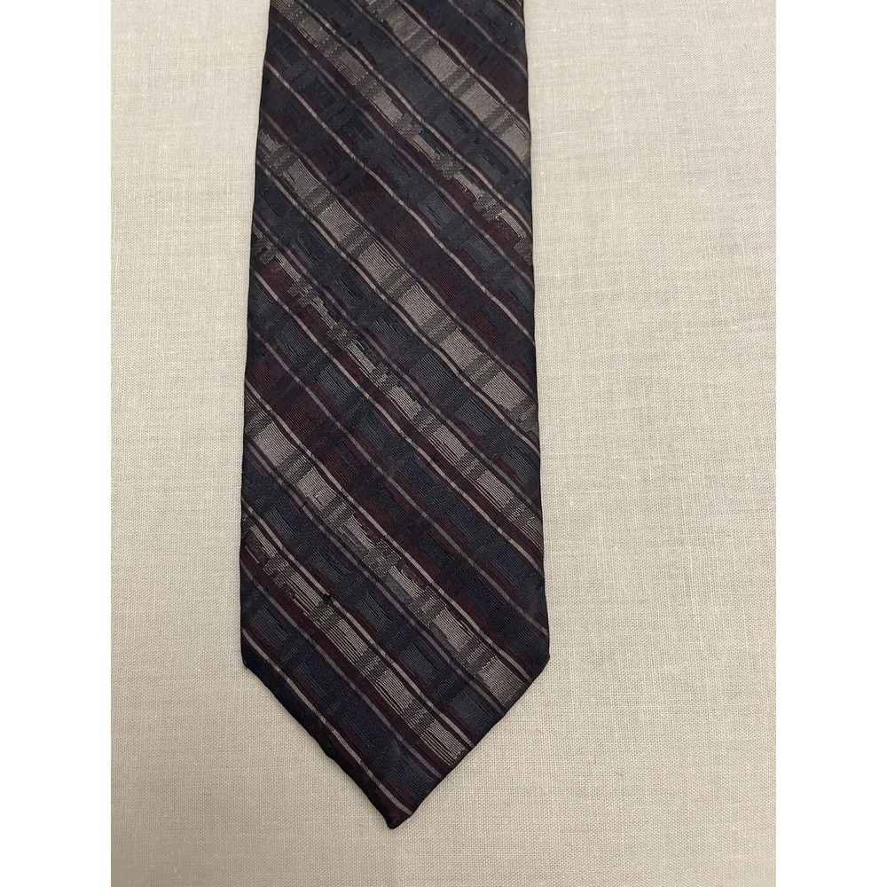 Oscar de La Renta Plaid Striped Slim Tie 2 1/2 Textured Maroon Gray Teens Formal